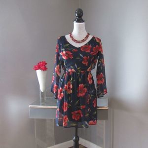 Hollister Blue Red Floral Backless Dress Size M
